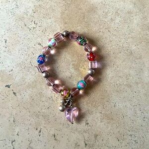 Colorful Beaded Bracelet with Heart Charm